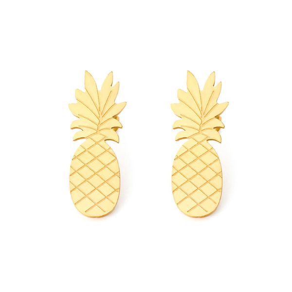 

summer jewelry dainty pineapple stud earrings for women girl stainless steel gold color tropical earrings pendientes, Golden;silver