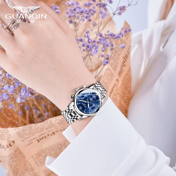 

guanqin gs19140a fashion new arrival women's foreign trade watch luminous waterproof steel quartz watch female form switzerland, Slivery;brown