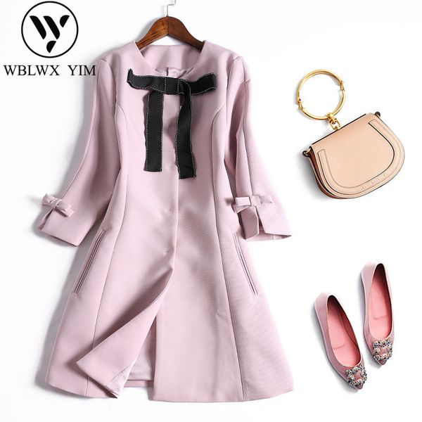 

2019 autumn long jacket women fashion o-neck bow long sleeve jacket coat loose jackets ladies elegant office coats, Black;brown