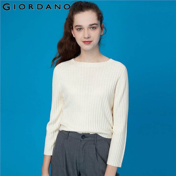

giordano women sweaters crewneck long sleeve pullover soild smooth kitted casual sueter mujer invierno 2019 97359682, White;black