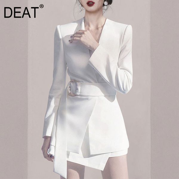 

deat] 2020 blazer women's ring sashes high waist slim banquet notched full sleeve office lady new fashion design clothing ar888, White;black