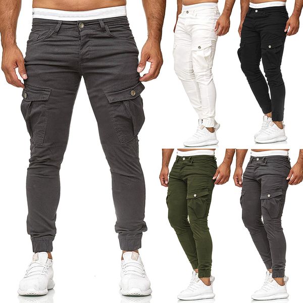 

mens armygreen pants fashion cargo pants design solid color mult-pockets trousers spring autumn casual pants 4 colors, Black