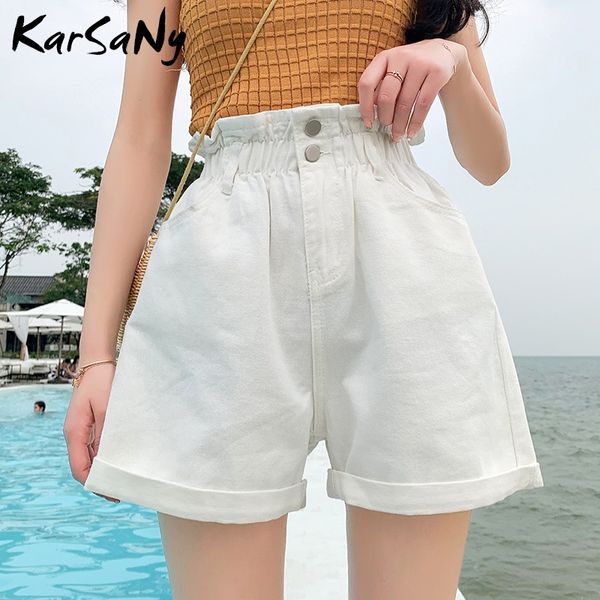

women's shorts summer denim women plus size wide leg loose short jeans feminino black high waisted for, White;black