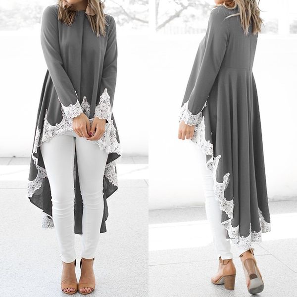 

stylish asymmetrical women's lace stiching blouse zanzea spring long sleeve shirt female pleated vestidos oversized tunic 7, White