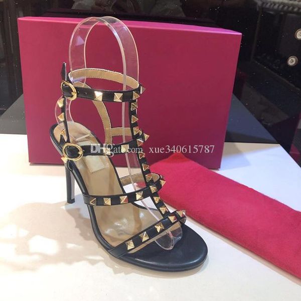 

2019 luxury design womens slingbacks designer gladiator sandals women rivet shoes red nude extreme high heels pumps 9.5cm heel big size, Black
