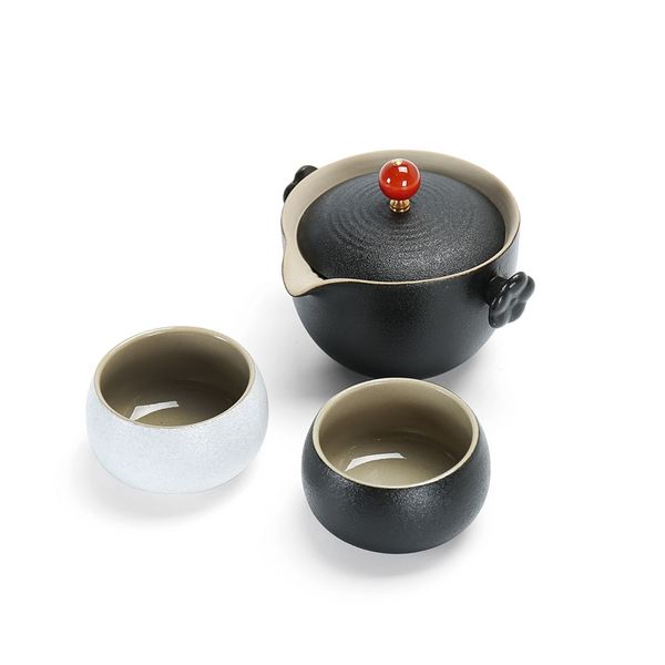 

black ceramic travel tea set 1 pot 2 cups ,agate kung fu teapot kettle, ceramic portable teaset,coffee mug cup gaiwan teaware sets