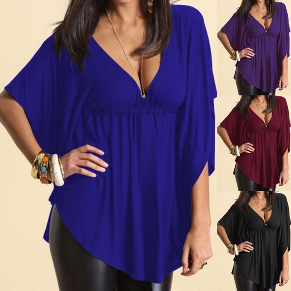 

selling 2020 solid color europe and america solid color loose-fit v-neck shirt half-sleeve shirt large size women's top, White