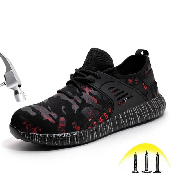 

new fashion safety shoes composite steel toe boots camouflage breathable lightweight indestructible puncture proof work shoes, Black