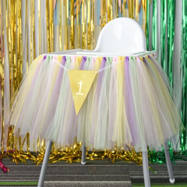 2019 High Chair Decoration Tulle Tutu Table Skirt Contrast Color Tablecloth For Girl Princess Baby Shower 1st Birthday Party Supplies From