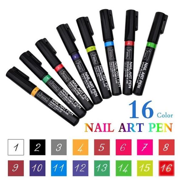 NA061 16 Candy Colors Nail Art Pen для 3D DIY Украшения Лак для ногтей Краска Ручки Набор 3D Дизайн Инструменты Для Ногтей Красоты