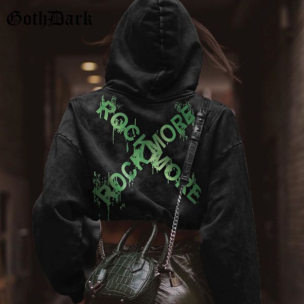 

goth dark aesthetic vintage grunge gothic sweatshirt women harjauku cropped longsleeve hoodies autumn 2019 letter print punk, Black