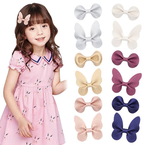 

15505 baby girl faux leather butterfly bowknot barrettes kids hair clips princess girls hair bows barrette girls children accessories, Slivery;white