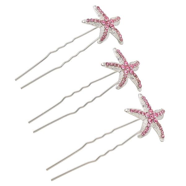 

10pcs starfish blue iron simple hair stick findings with rhinestones for women hairclip tools hairpins headwear fittings, Blue;slivery