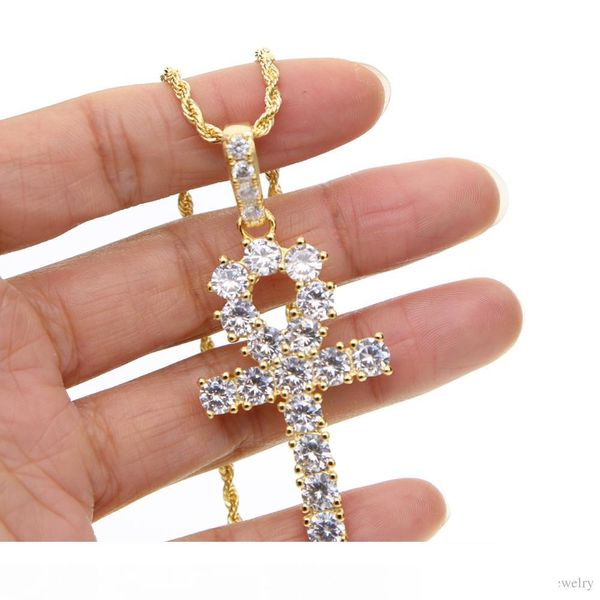 

classic cz cross necklace for mens long chain necklace with gold silver plated cross rope chain jewelry for mens hip hop jewelry