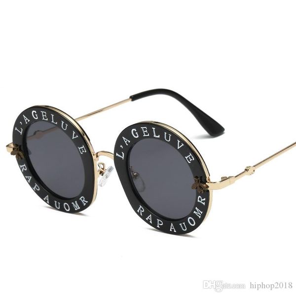 

designer sunglasses for women new mens fashion little bee luxury sunglasses letter pattern vintage retro round sunglasses, White;black
