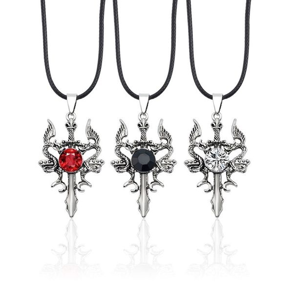 

2019 necklace for men double dragons stainless steel pendant necklaces red white black crystal male vintagejewelry, Silver