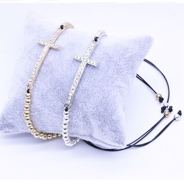 

crystal cross bracelet metal beads strand rope chain bracelet gold silver, Black