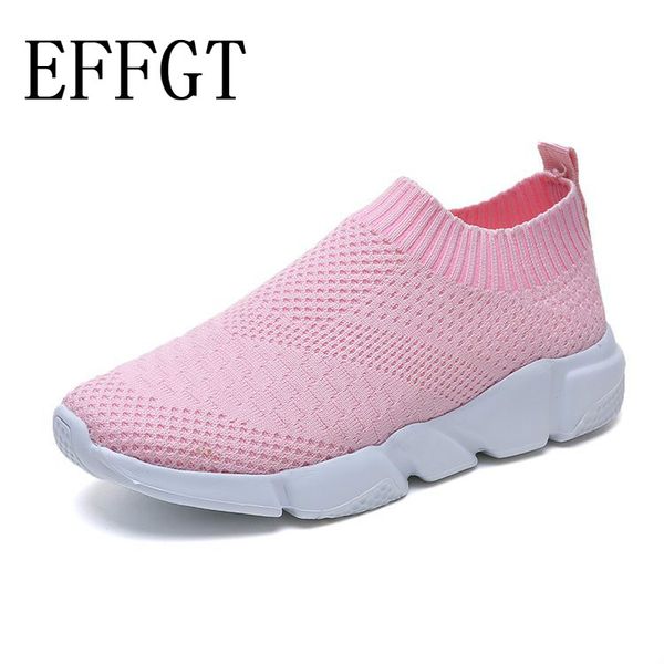 

effgt women shoes sneakers women new vulcanized shoes casual female slip on flat white mesh walking c369, Black