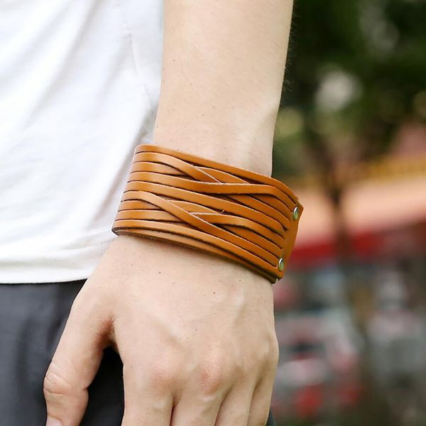 

black & brown genuine leather bracelet with alloy buckle adjustable fashion women & men bracelets jewelry non-mainstream bangle