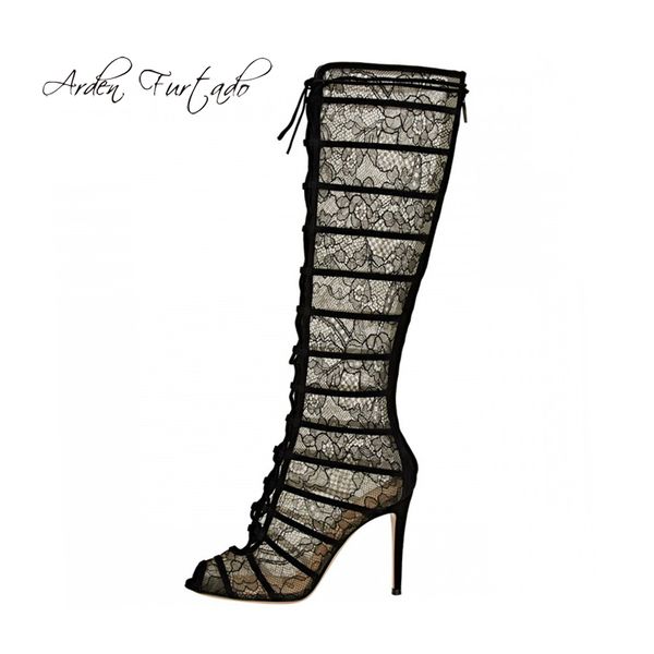 

in the summer of 2018 sandals lace up lace up stilettos heels fashion women's boots elegant elegant over the knee boots, Black