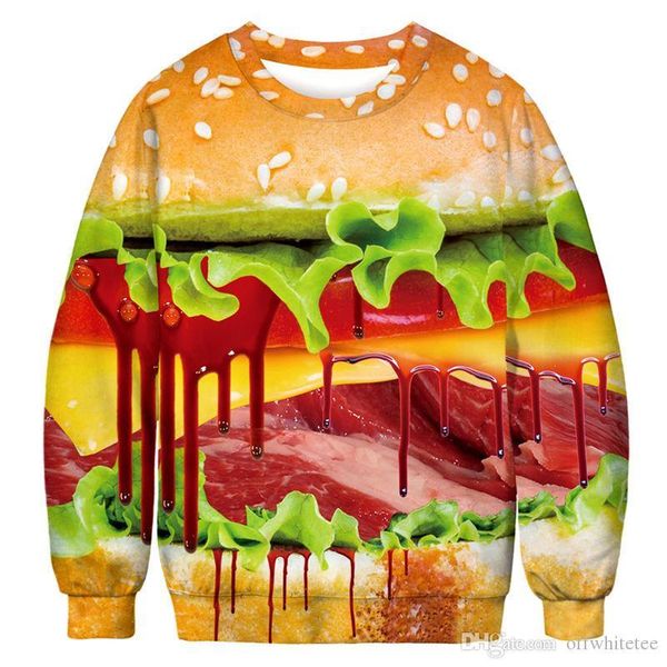 

autumn loose designer mens hoodies hamburger 3d digital printed long sleeve hooded sweatshirts male apparel, Black