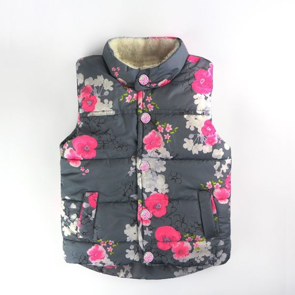 

2018 new winter girls vest turtleneck thicken vests children waistcoat floral print sleeveless outerwear & coats kids clothes, Blue