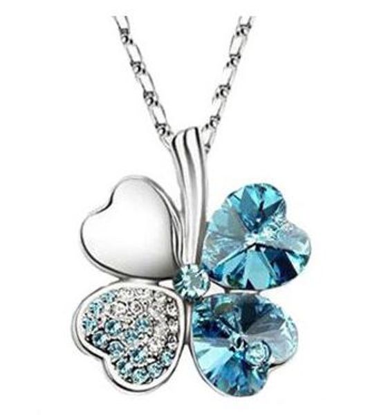 

2020 цена кристалл ожерелье сделано с элементами swarovski клевер четыре листа кулон ожерелье горный хрусталь кулон ожерелье для женщин, Silver