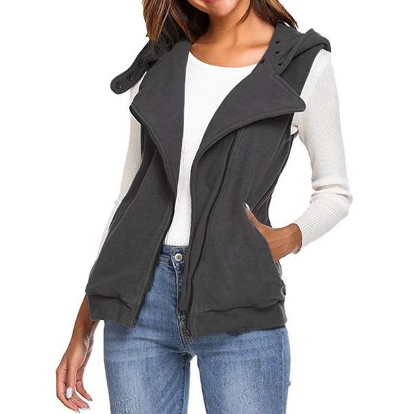 

ostrich vest women solid zipper hooded pocketes button sleeveless chalecos para mujer colete feminino kamizelka damska n30, Black;white