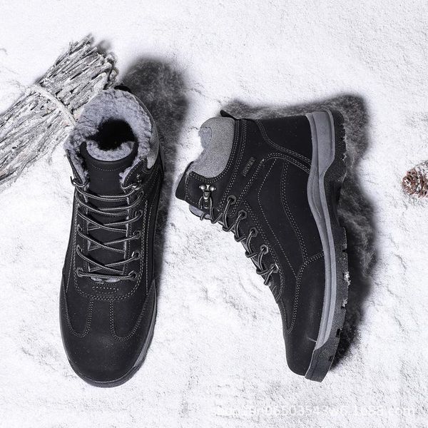

warm mens boots winter large men snow bootss velvet padded highcotton shoes waterproof nonslip short classic, Black
