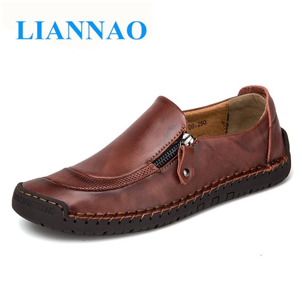 

2019 spring new brand genuine leather men shoes fashion casual shoes big size 38-48 light men flats loafers men's driving, Black