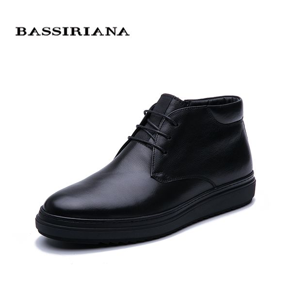 

bassiriana new 2019 winter leather men's leather shoes warm shoes comfortable ing, Black