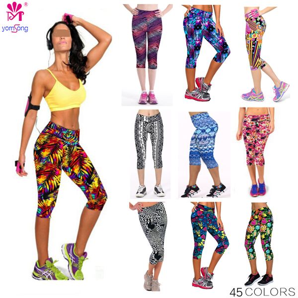 

2017 Yomsong Floral Printing Capris Leggings Lady 'S Casual Stretched Pants Elastic Cropped Leggings Women Legging Rl156
