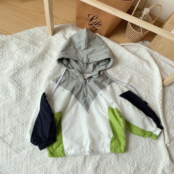 

2019 autumn new children clothes baby boys pullovers jackets hooded patchwork colors kids fashion outerwear & coat, Blue;gray