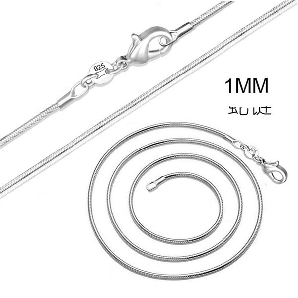

925 штампованного snake цепи 1mm ювелирных изделия стерлингового серебра мужчины женщина мода lobster застежка ожерелье аксессуары подходят, Silver