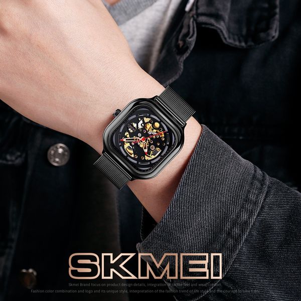 

automatic mechanical watch mesh belt waterproof gear mechanical men's watch mens wristwatch quartz clock, Slivery;brown