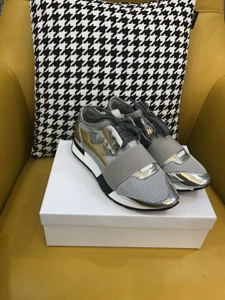 

spring / summer 2020 designer new 100% leather stitching mesh casual women's running shoes lace-up sports shoes breathable mesh sneaker, Black