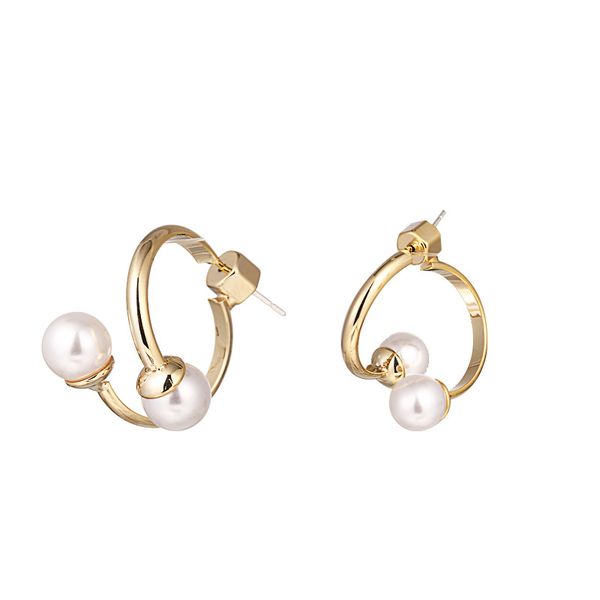 

korean fashion unique desige hoop earrings metal personalized imitation pearl stylish pendients jewelry women birthday gift, Golden