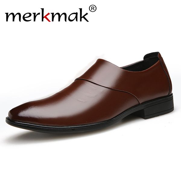

merkmak 2019 new spring autumn men's leather shoes of the british business dress men's casual shoes set foot work, Black