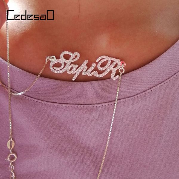 

crystal pendant letters necklace for women name necklace with full zircon 925 solid silver