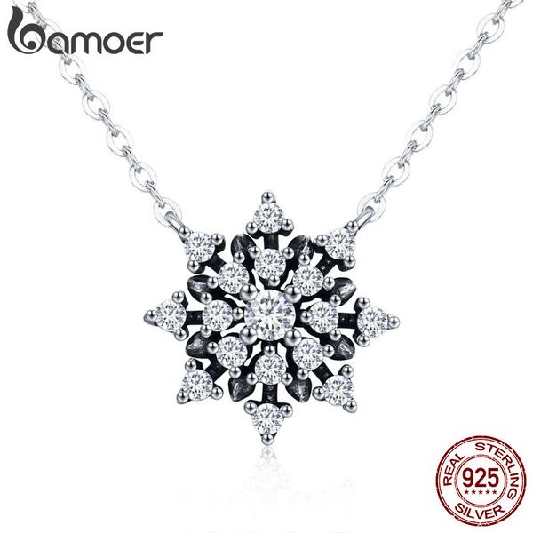 

bamoer 100% 925 sterling silver luminous cz snowflake pendant necklaces women sterling silver jewelry gift scn220