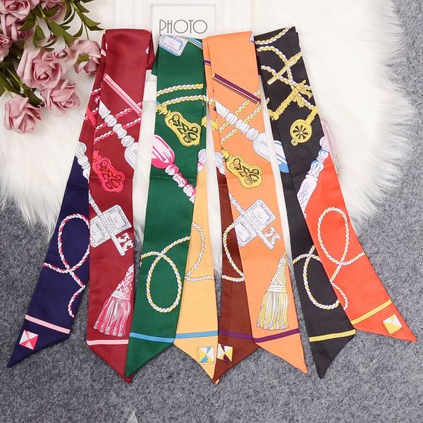 

silk scarf printing volume edge scarf hundred change tie bag handle small ribbon scarf, Blue;gray