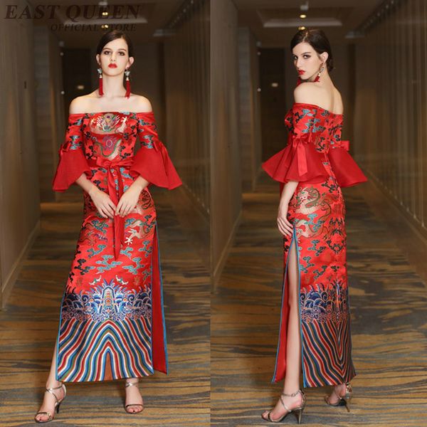 

cheongsam wedding dress off shoulder modern cheongsam qipao women chinese traditional dress aa3233 y, Red