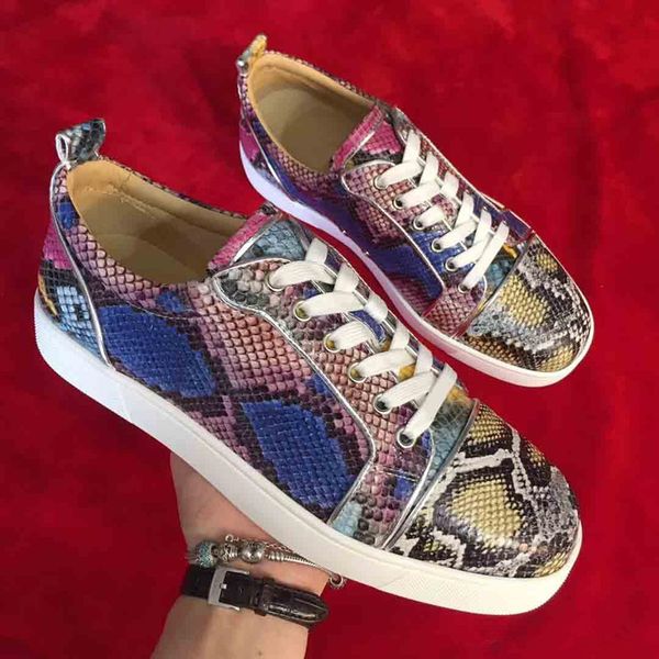 

no spikes shoes men python genuine leather outdoor shoes luxury red bottom fashion sneakers male casual walking shoes, Black