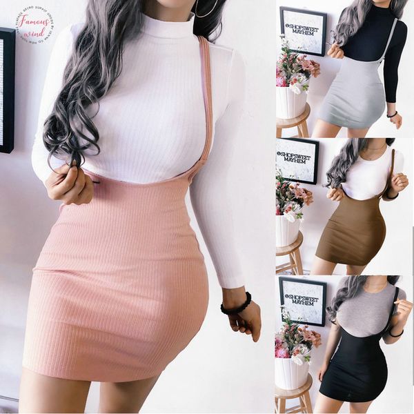 

women skirts fashion womens bodycon shoulder straps high waist overall skirt suspender skirt drop shipping high quality, Black