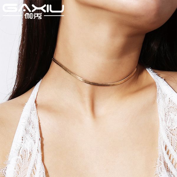 

minimalist choker necklaces for women gold silver color short chain necklace female fashion party wedding jewelry collier femme, Golden;silver