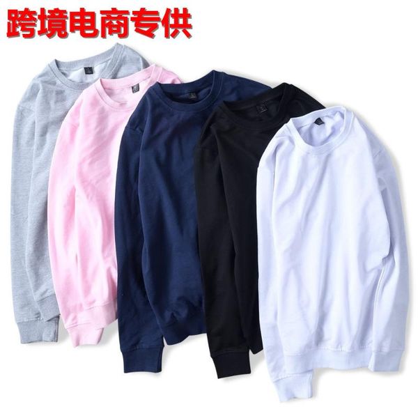 

europe and america men's sweater solid color blank round neck sweater winter coat hoodie, White;black