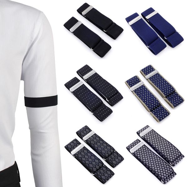 

1 pair mens shirt adjustable armband sleeve garter bartender cuff holder 3.5cm width elastic metal arm band hold up, Black;brown