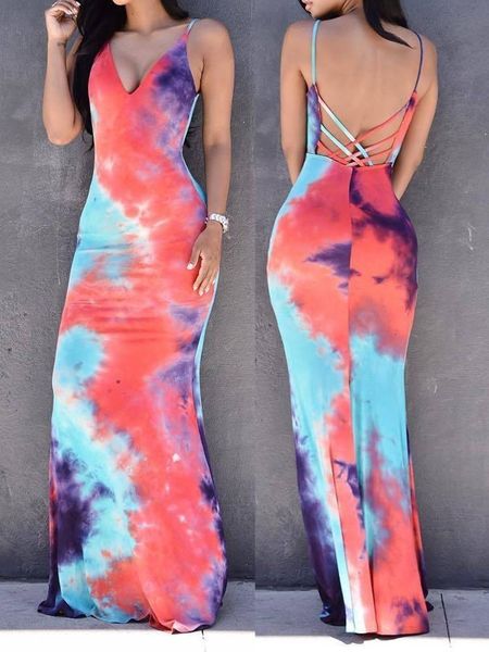 

woman clothes summer dress women casual rainbow color sleeveless leak back party a line beach dresses boho long maxi dress, Black;gray
