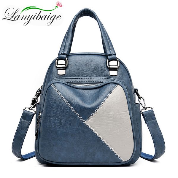 

multifunction women leather backpacks for travel backpack ladies contrast stitching rucksack for teenage girls mochila feminina