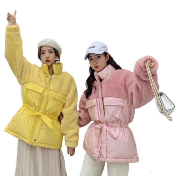 

2019 winter jacket women lamb down spliced cotton coat veste femme campera mujer harajuku dames jassen winter parka by170, Black